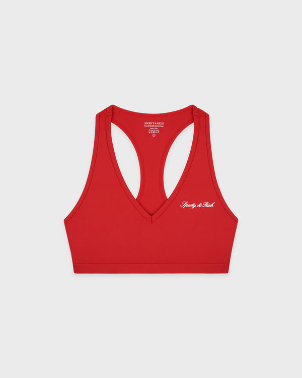 Signature Logo V-Neck Sports Bra - Red/White