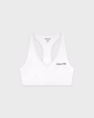 Signature Logo V-Neck Sports Bra - White/Black