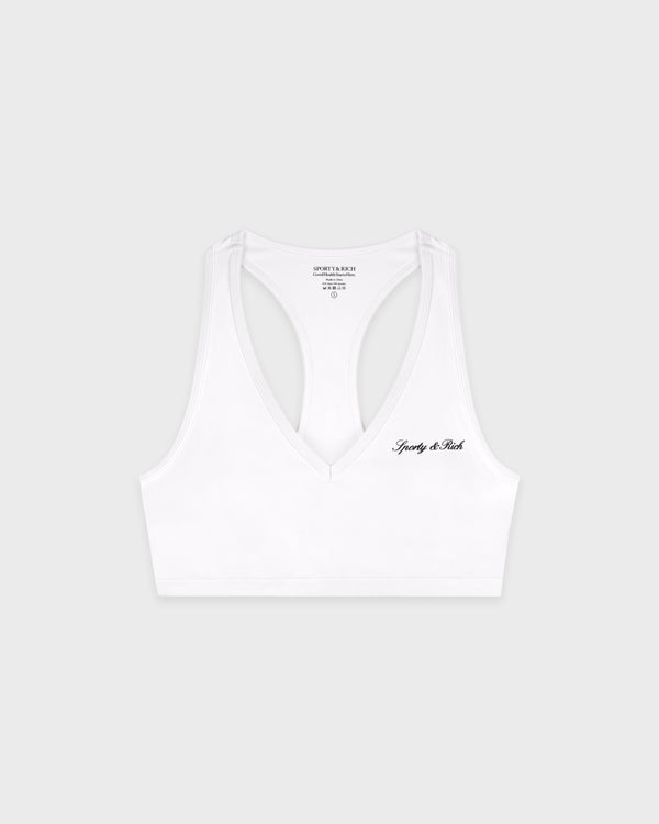 Signature Logo V-Neck Sports Bra - White/Black
