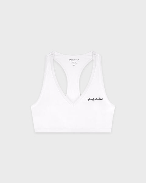 Signature Logo V-Neck Sports Bra - White/Black
