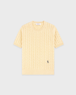 SRC Cotton Cableknit Sweater - Almond/Navy