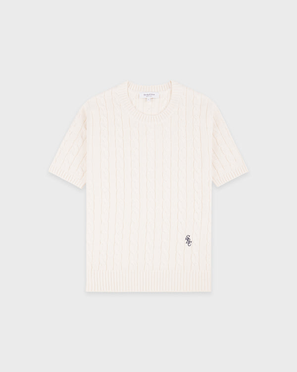 SRC Cotton Cableknit Sweater - Ecru/Navy