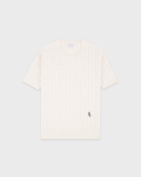SRC Cotton Cableknit Sweater - Ecru/Navy