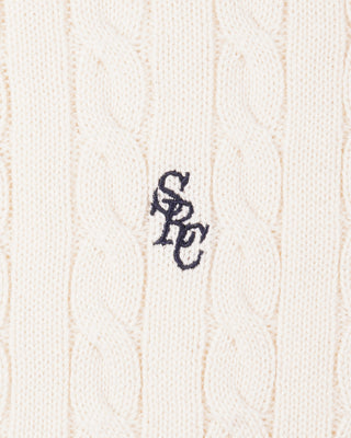 SRC Cotton Cableknit Sweater - Ecru/Navy