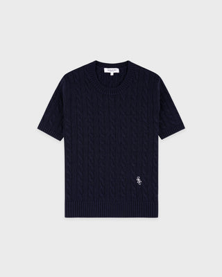 SRC Cotton Cableknit Sweater - Navy/White