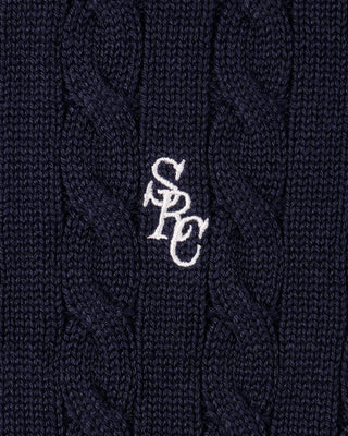 SRC Cotton Cableknit Sweater - Navy/White
