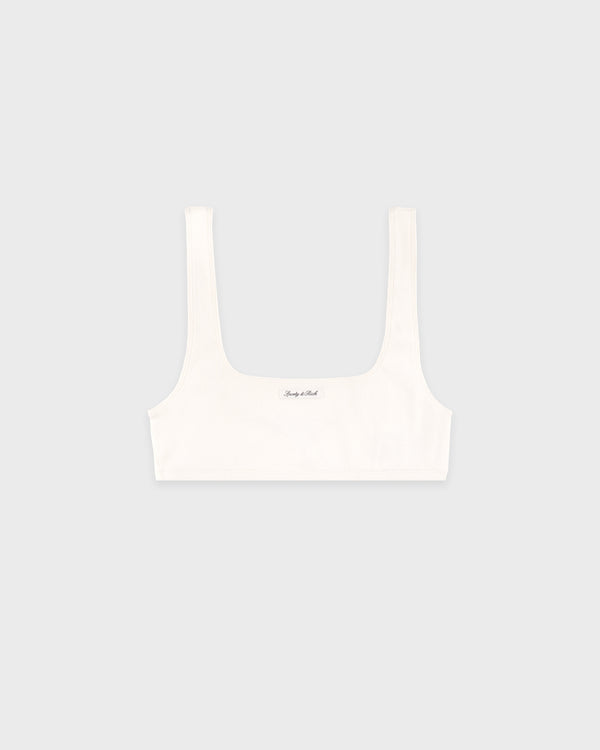 Signature Logo Ribbed Bralette - Ecru/Black