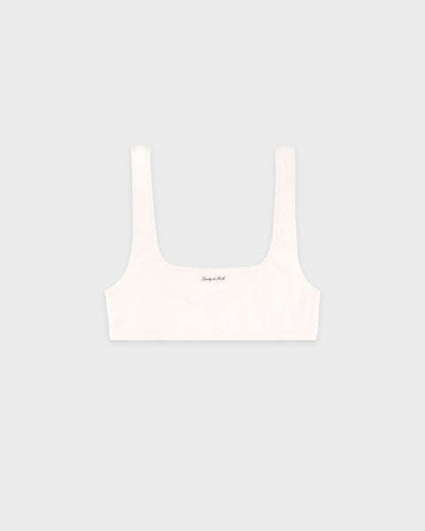 Signature Logo Ribbed Bralette - Ecru/Black