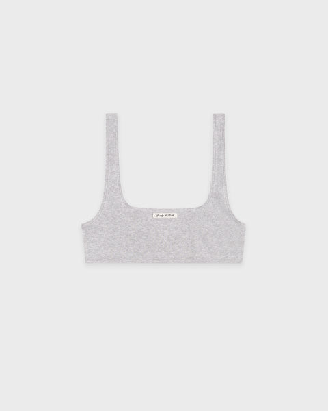 Signature Logo Ribbed Bralette - Heather Gray/Black