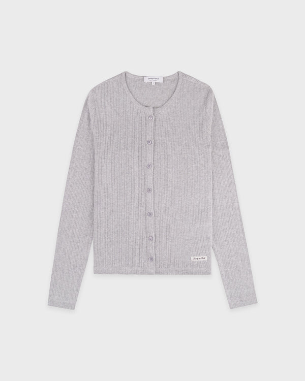 Signature Logo Pointelle Cardigan - Heather Gray