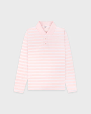 Pink and white striped shirt on a light gray background