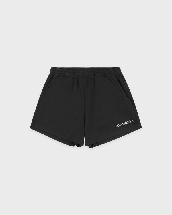Serif Logo Embroidered Disco Short - Faded Black/White