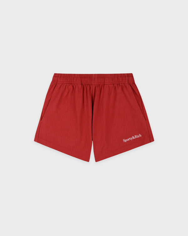 Serif Logo Embroidered Disco Short - Faded Merlot/White