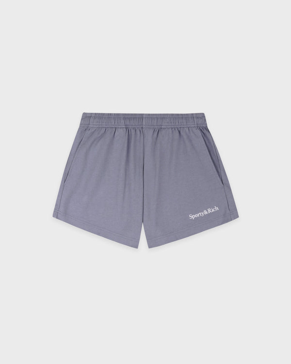 Serif Logo Embroidered Disco Short - Faded Indigo/White
