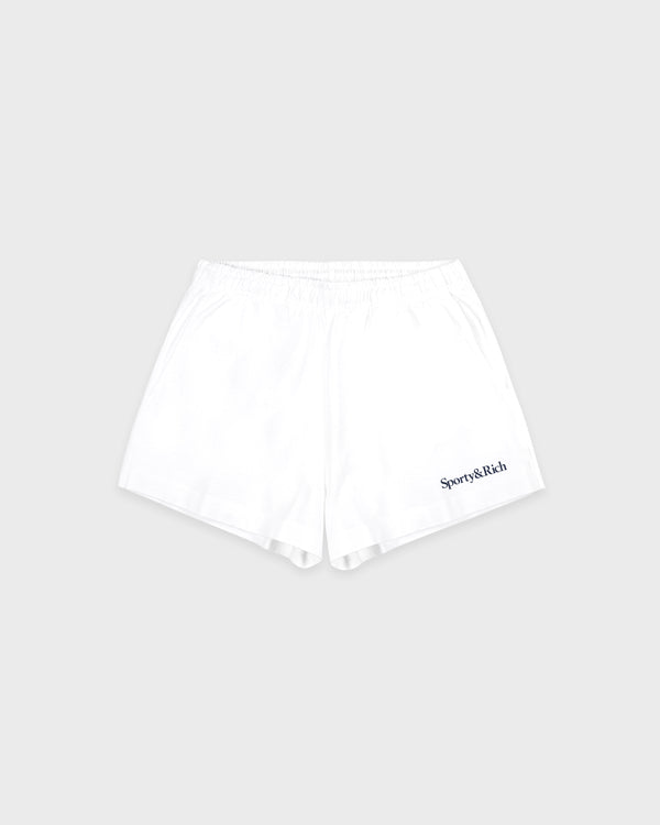 Serif Logo Embroidered Disco Short - White/Navy