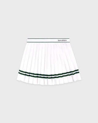 Serif Logo Pleated Skirt - White/Forest