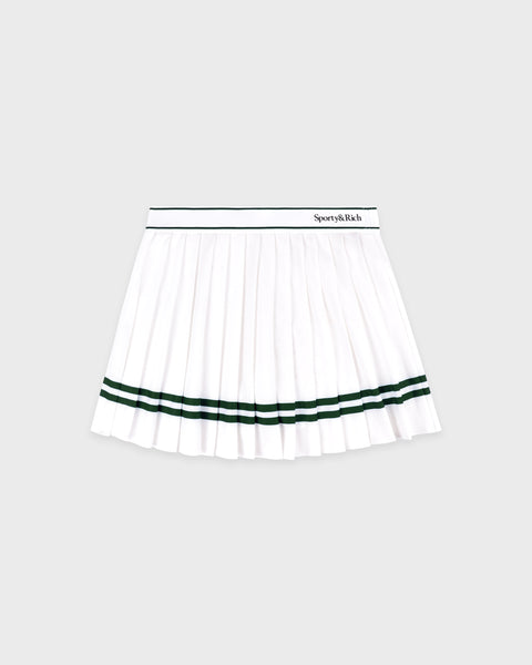 Serif Logo Pleated Skirt - White/Forest