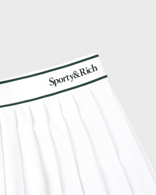 Serif Logo Pleated Skirt - White/Forest