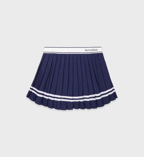 Serif Logo Pleated Skirt - Navy/White