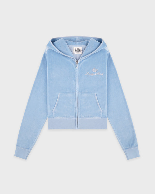 Juicy Script Velour Zip Hoodie - Sky Blue