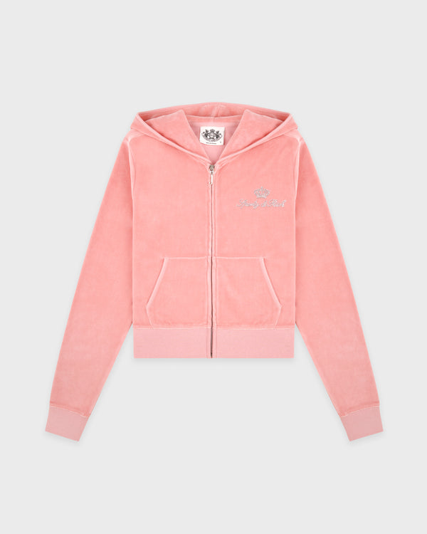 Juicy Script Velour Zip Hoodie - Rose