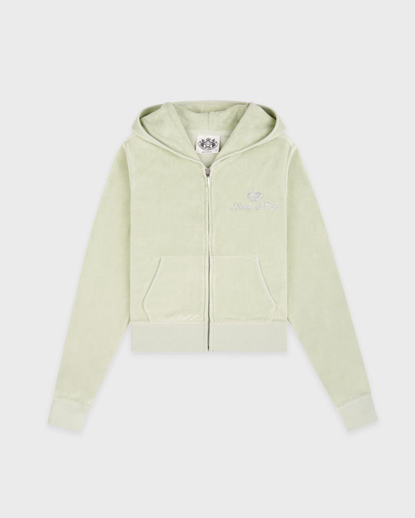 Juicy Script Velour Zip Hoodie - Sage