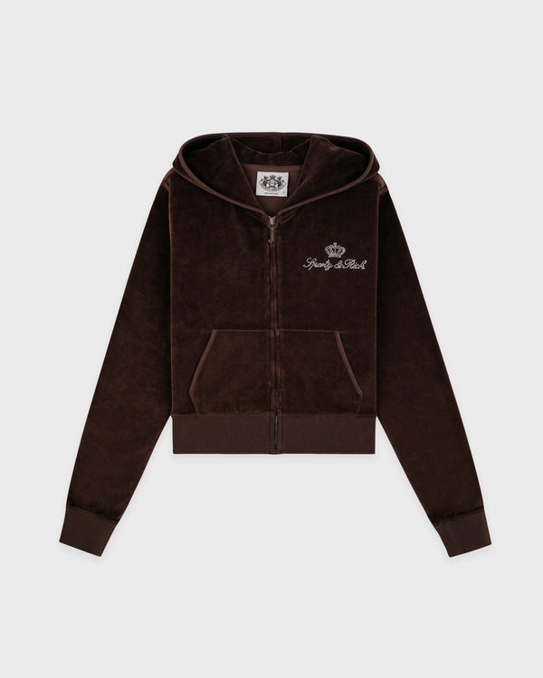 Juicy Script Velour Zip Hoodie - Chocolate