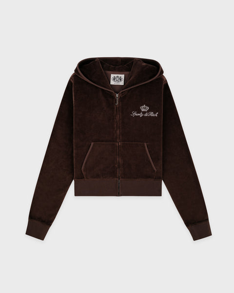 Juicy Script Velour Zip Hoodie - Chocolate – Sporty & Rich