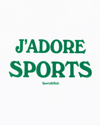 Green text reading 'J'ADORE SPORTS' with smaller 'Sporty&Rich' text below, centered on a plain white background.