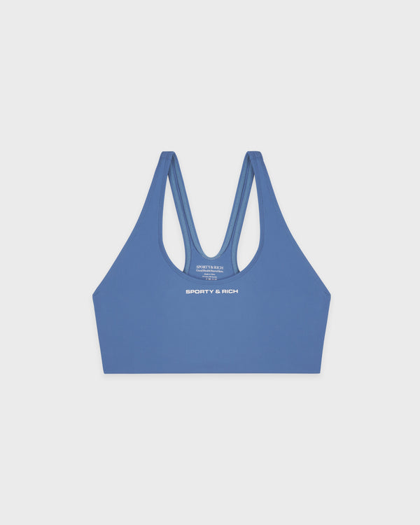 Bold Logo Sports Bra - Dusty Blue/White