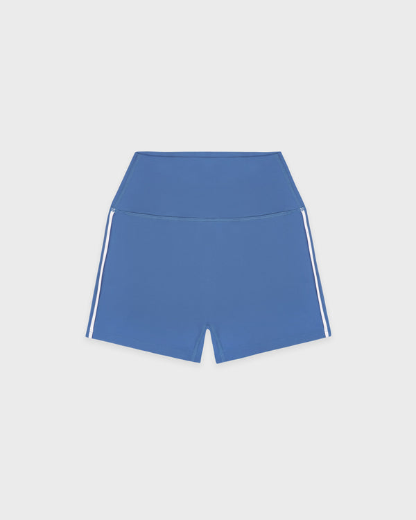 Bold Logo Mini Biker Short - Dusty Blue/White