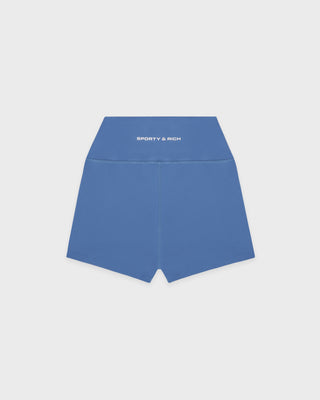 Bold Logo Mini Biker Short - Dusty Blue/White