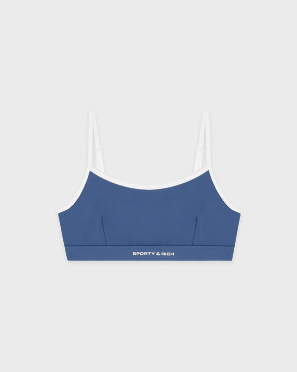 Bold Logo Athletic Bra - Dusty Blue/White