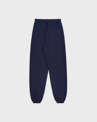 Navy blue jogger pants on a white background