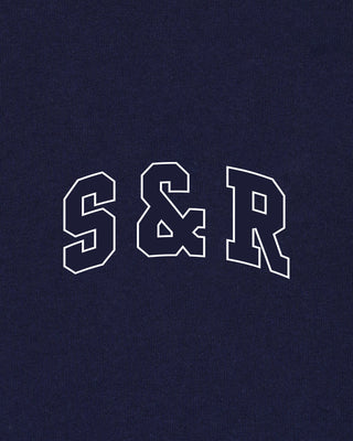 Navy blue background with white 'S & R' text