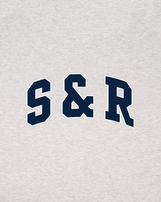 Navy 'S & R' letters on a light gray background