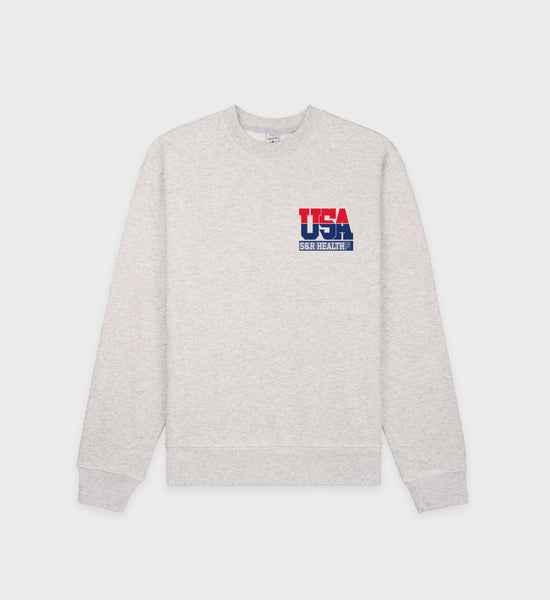 USA Crewneck - Heather Gray/Navy/Sports Red