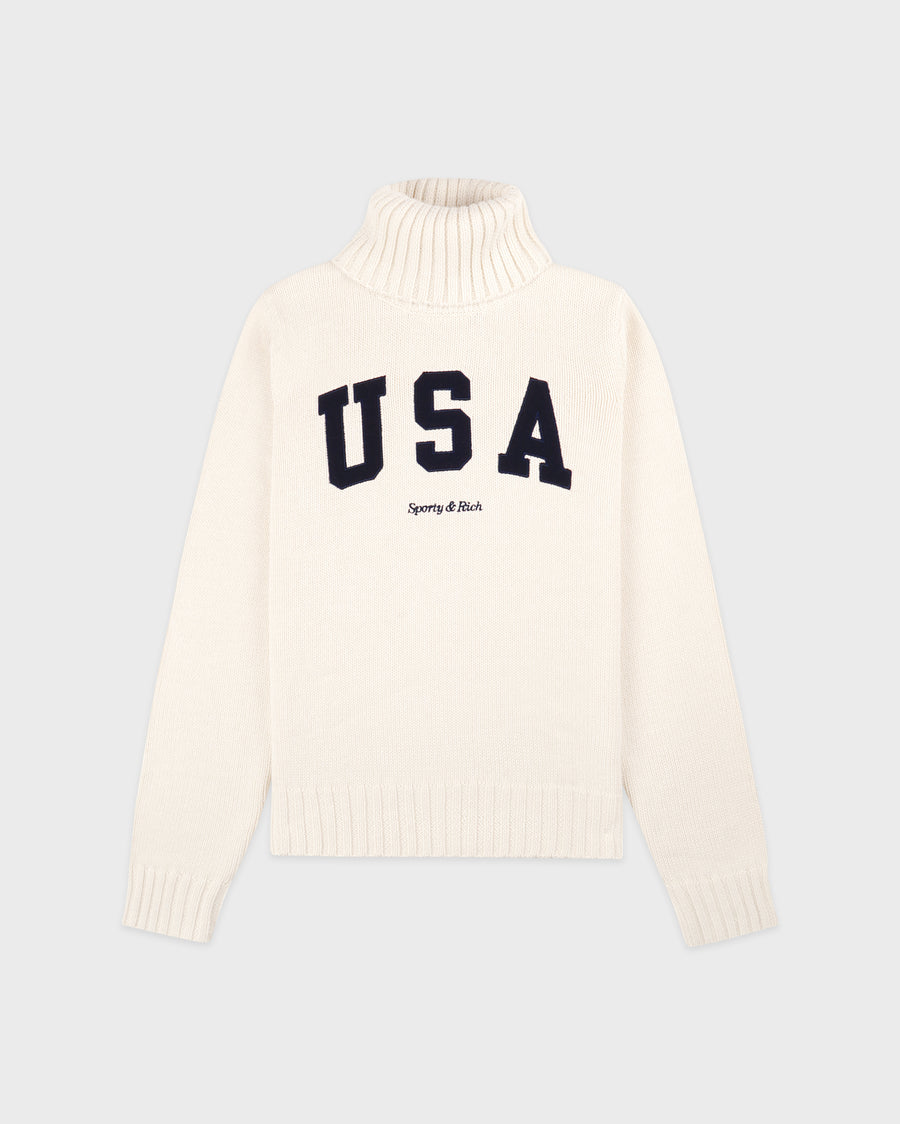 Sporty & Rich USA Knitted Sweater in Ecru main image 1