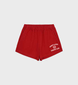 Varsity Crest Disco Short - Ruby/White