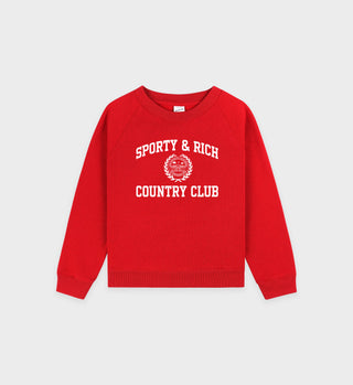 Varsity Crest Kids Crewneck - Ruby/White