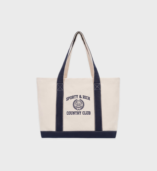 Varsity Crest Tote Bag - Natural/Navy