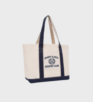 Varsity Crest Tote Bag - Natural/Navy