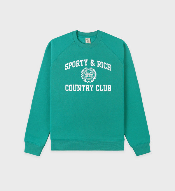 Varsity Crest Soft Crewneck - Spring Green/White