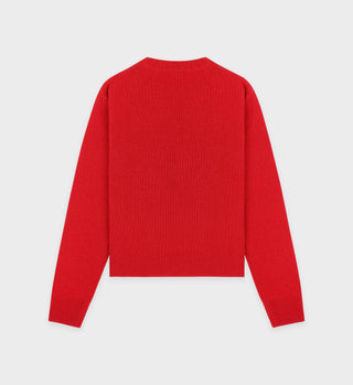 Vendome Script Cashmere Crewneck - Ruby/White