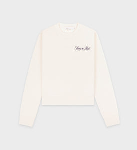 Vendome Script Cashmere Crewneck - Cream/Navy