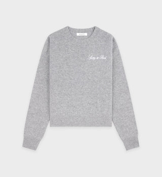 Vendome Script Cashmere Crewneck - Heather Gray/White