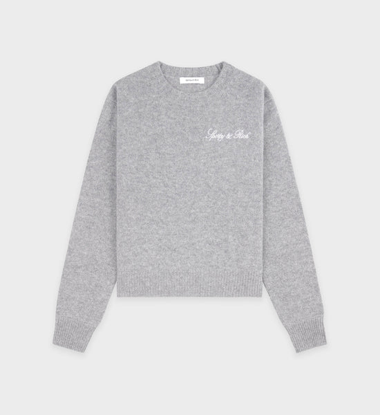 Vendome Script Cashmere Crewneck - Heather Gray/White