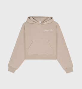 Vendome Script Cropped Hoodie - Elephant/White