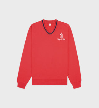 Vendome V-Neck Sweatshirt - Ruby/White