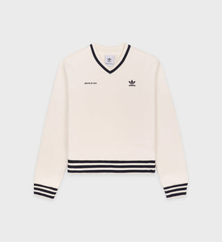 V-Neck Sweatshirt - Cream/Navy